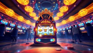 Jelajahi Istana777 dengan slot mesin mewah dan cahaya berkilau yang menciptakan suasana kemenangan.