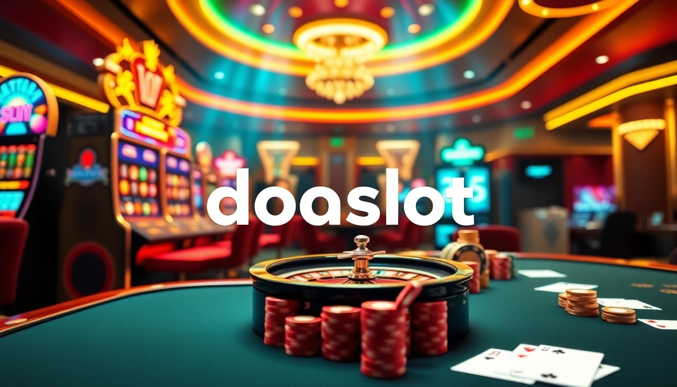 Engage with excitement in the casino scene featuring doaslot login on colorful slot machines and roulette.