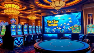 Bắn cá đổi thưởng Baby Dodoo engaging players in a vibrant casino environment with slot machines.