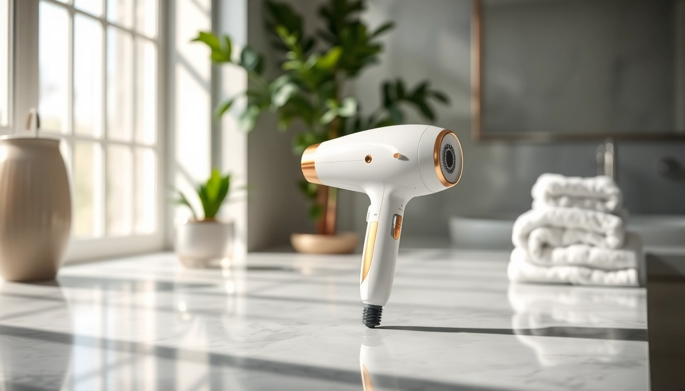 Using the laifen se lite hair dryer on a sleek countertop showcasing its sleek design and functionality.