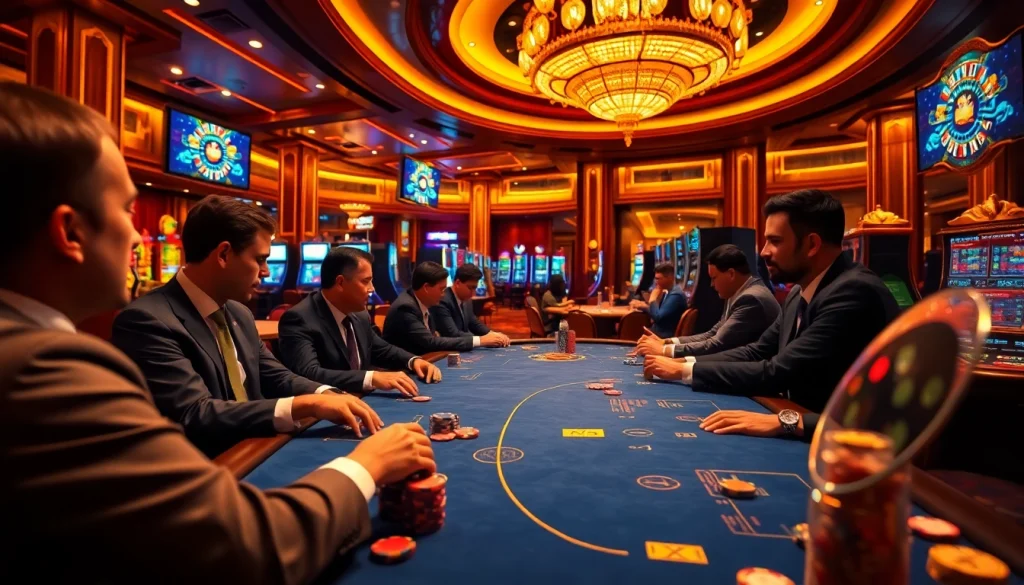 Players enjoying a game at a luxurious casino, showcasing the excitement of https://sunwin88.art/ in a vibrant setting.
