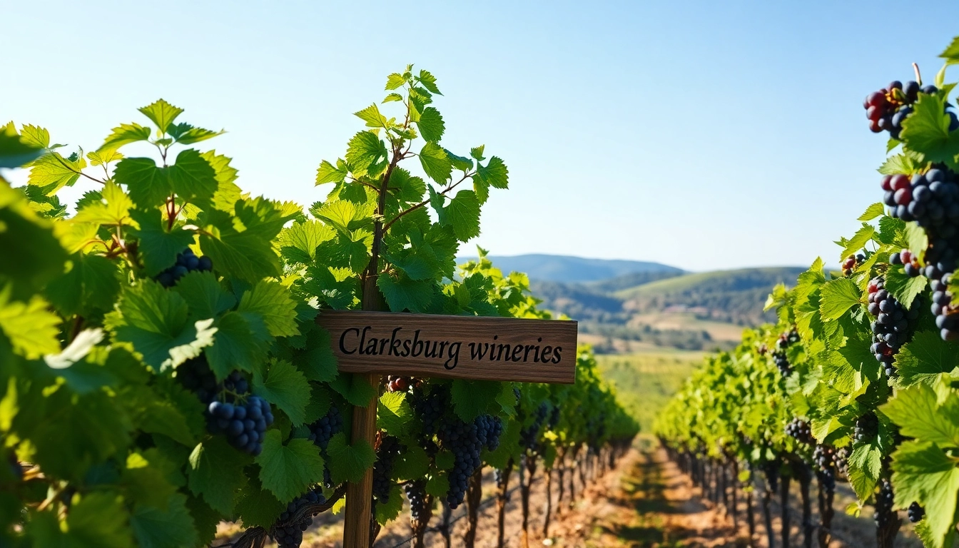 Stunning view of clarksburg wineries showcasing lush vineyards under bright sunlight.