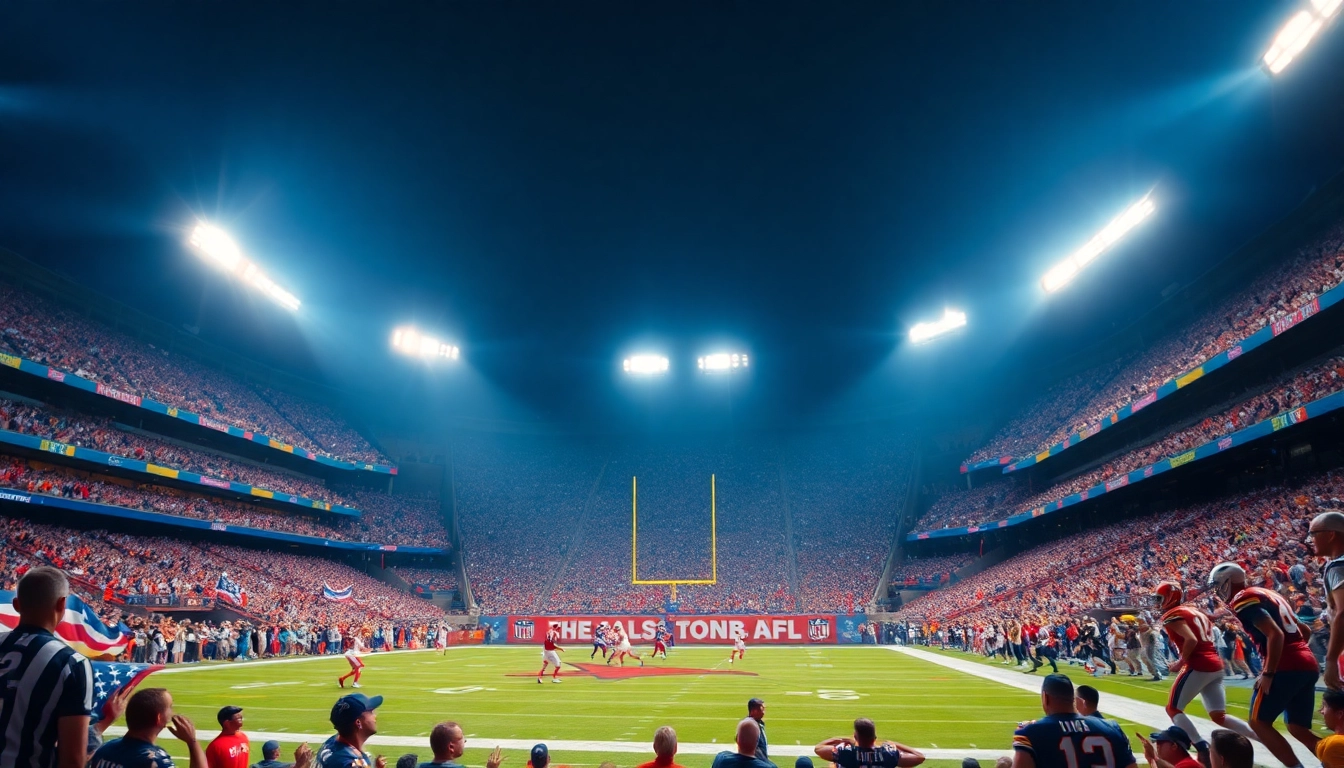 NFL schedule this weekend featured in a dynamic football game scene with players and fans.