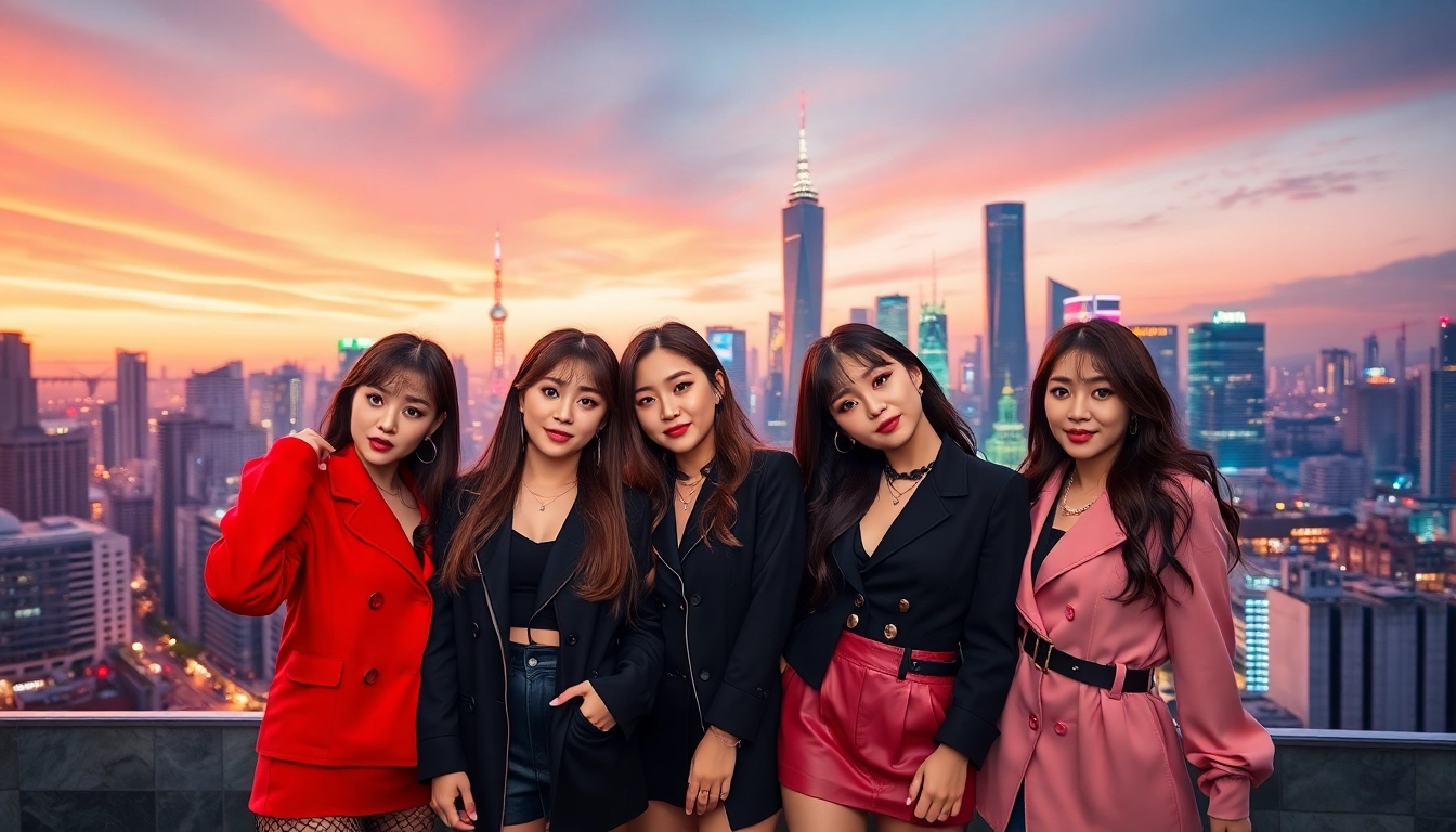 Capture the latest Blackpink news with this vibrant portrait of the group against a cityscape.