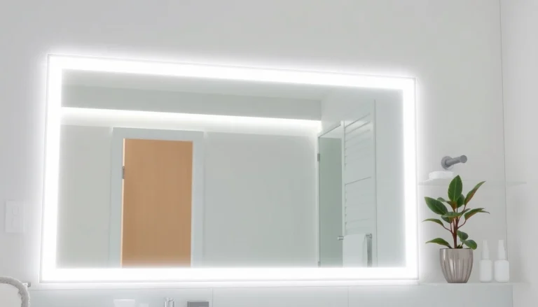 Elegant LED light bathroom mirror illuminating a modern setting, perfect for enhancing your space.