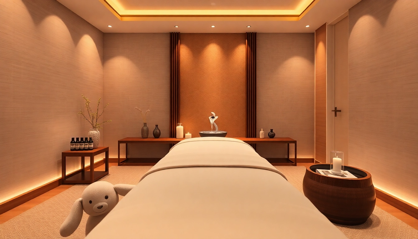 차분한 분위기의 출장마사지 테라피 룸, 에센셜 오일과 편안한 장식.