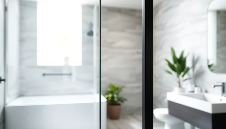 A stunning black frame shower door enhancing a modern bathroom's elegance.