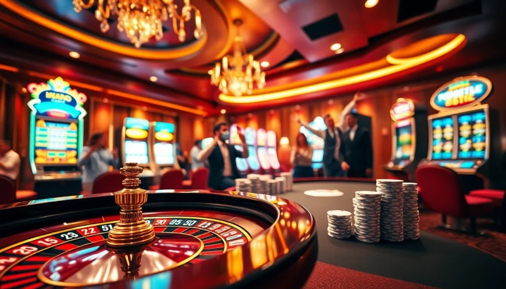 MM88 casino scene showcasing luxury poker tables and winning players in action.