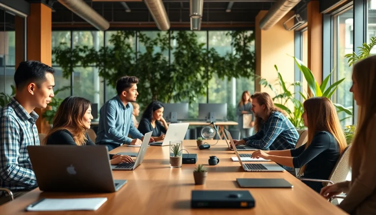 zirvegrupbilgisayar ekibi modern ofiste iş birliği yapıyor.