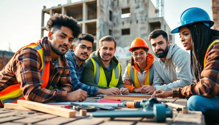 Engaged apprentices in a construction apprenticeship program honing their skills on-site.