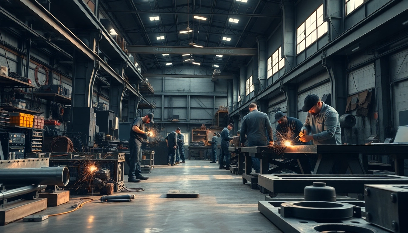 Efficient steel fabrication shop showcasing artisans expertly welding steel components.