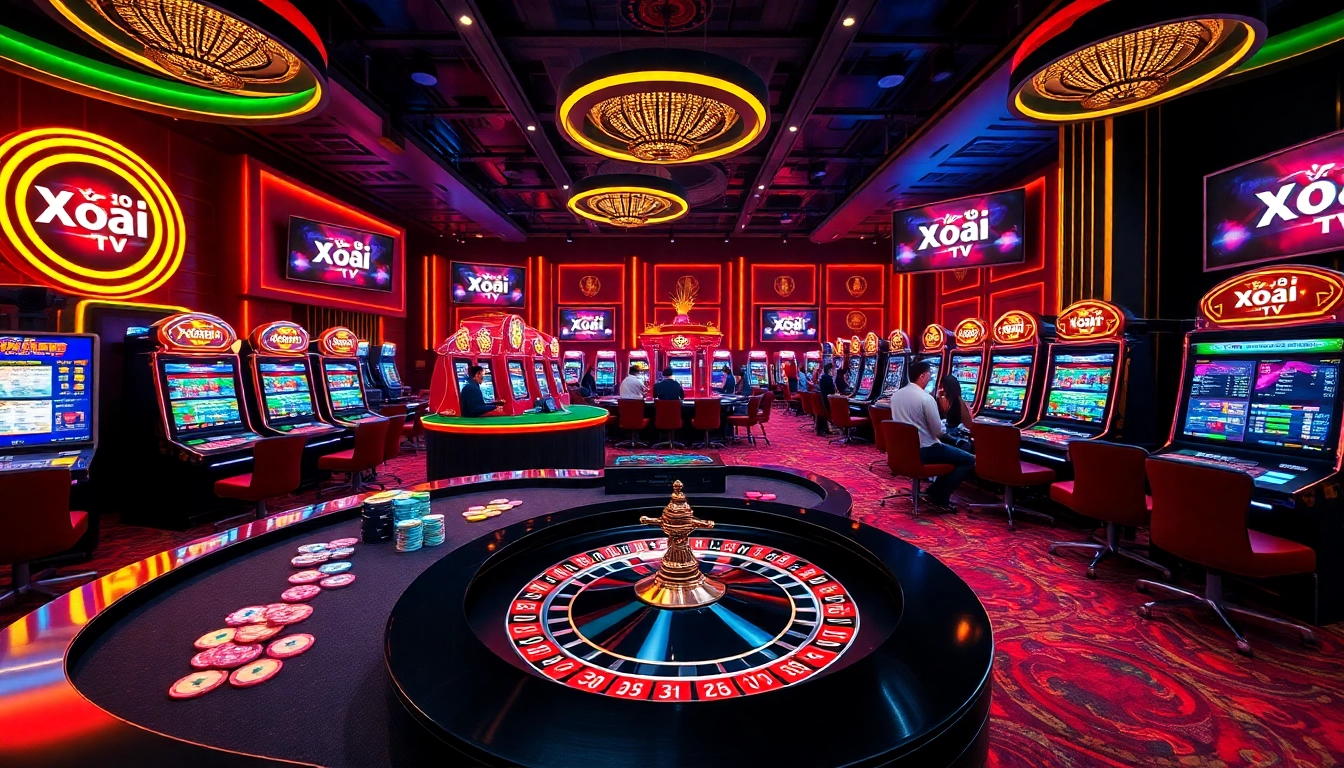 Xôi Xoài TV showcases an exciting casino scene with vibrant gaming tables and players engaged in action.
