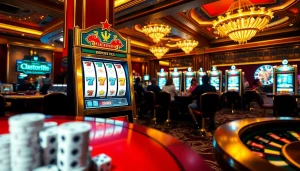 Excited players enjoying the slot deposit pulsa experience in a luxurious casino environment.