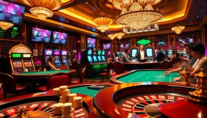 Experience thrilling gambling action with Haywin, featuring luxurious casino tables and vibrant slot machines.