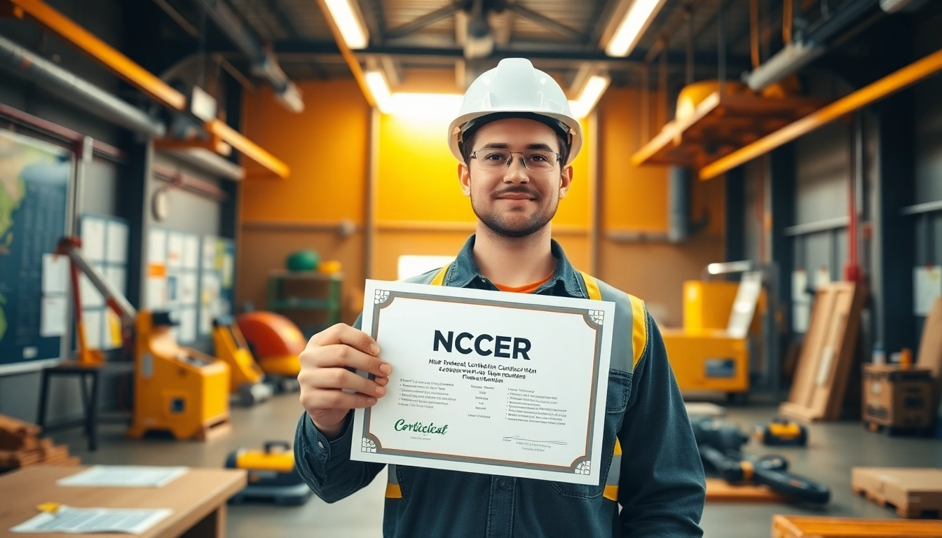 Showcasing NCCER certification held proudly by a construction worker in training.