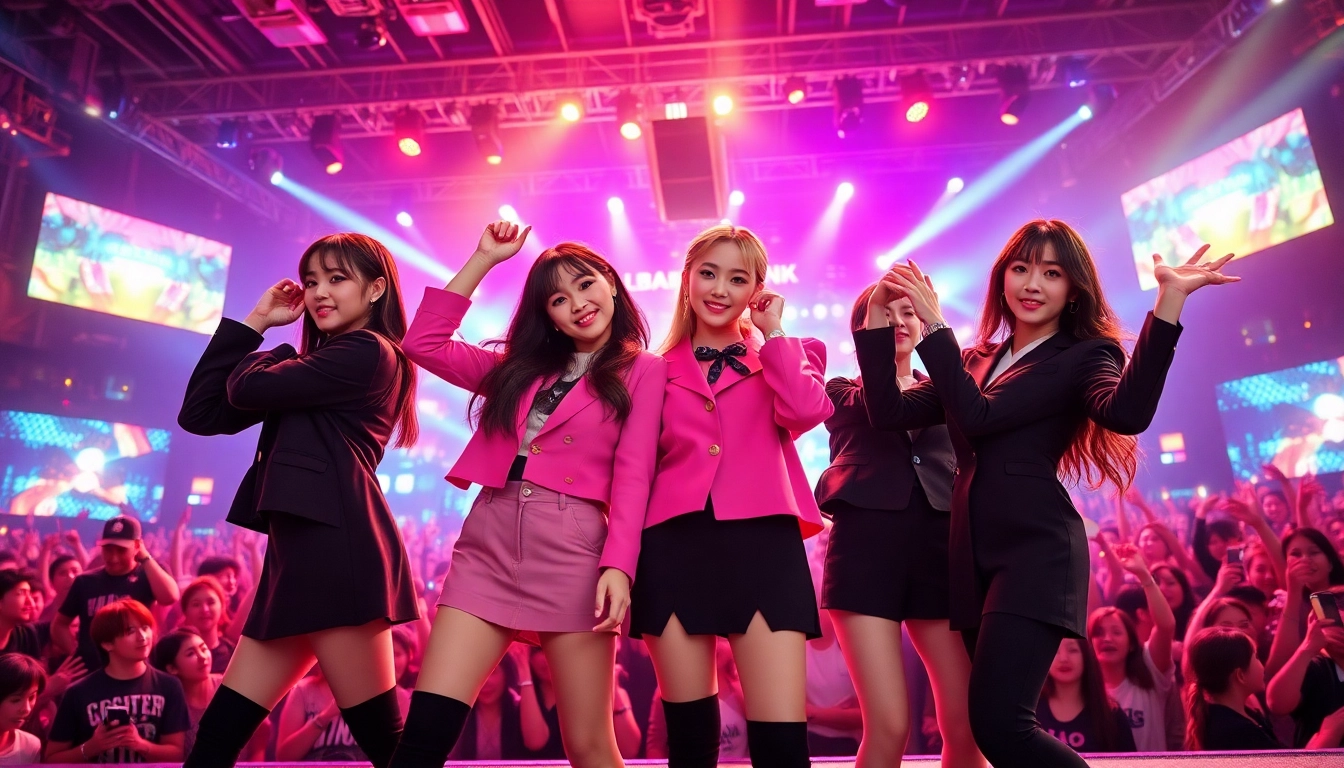 Dynamic performance showcasing Blackpink members in a vibrant concert atmosphere.