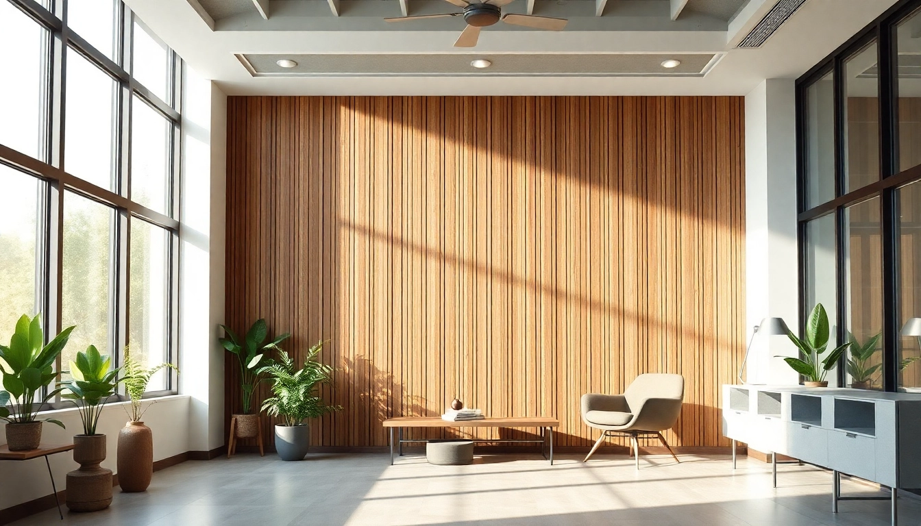 Enhance your space with a stylish panel slat wall featuring earthy tones and natural light.