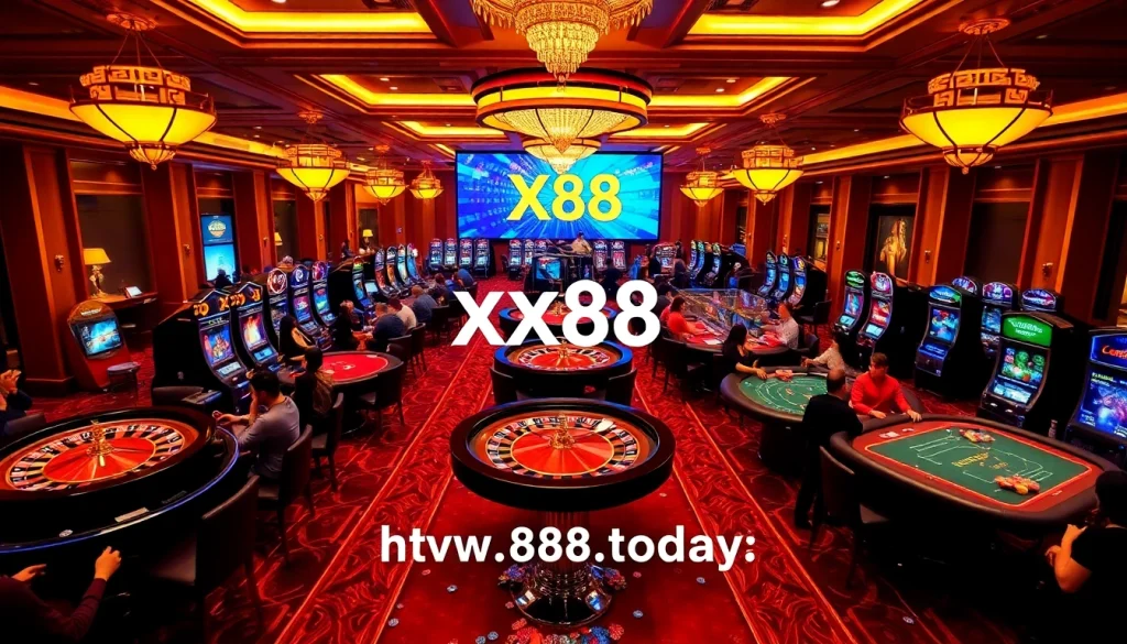 Players enjoying thrilling games on https://xx88.today/ in a luxurious casino environment.
