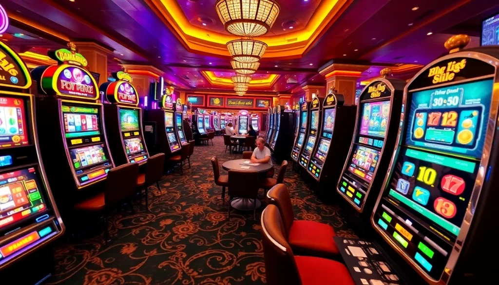 Pemain menikmati sensasi mesin slot deposit 1k dalam suasana kasino yang hidup.