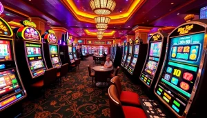 Pemain menikmati sensasi mesin slot deposit 1k dalam suasana kasino yang hidup.