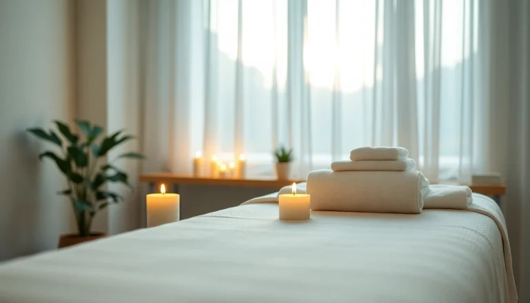 출장마사지 service setup with a serene ambiance, soft lighting, and inviting decor.