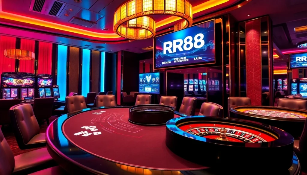 Placing bets at RR88 casino table with vibrant atmosphere and engaging games.
