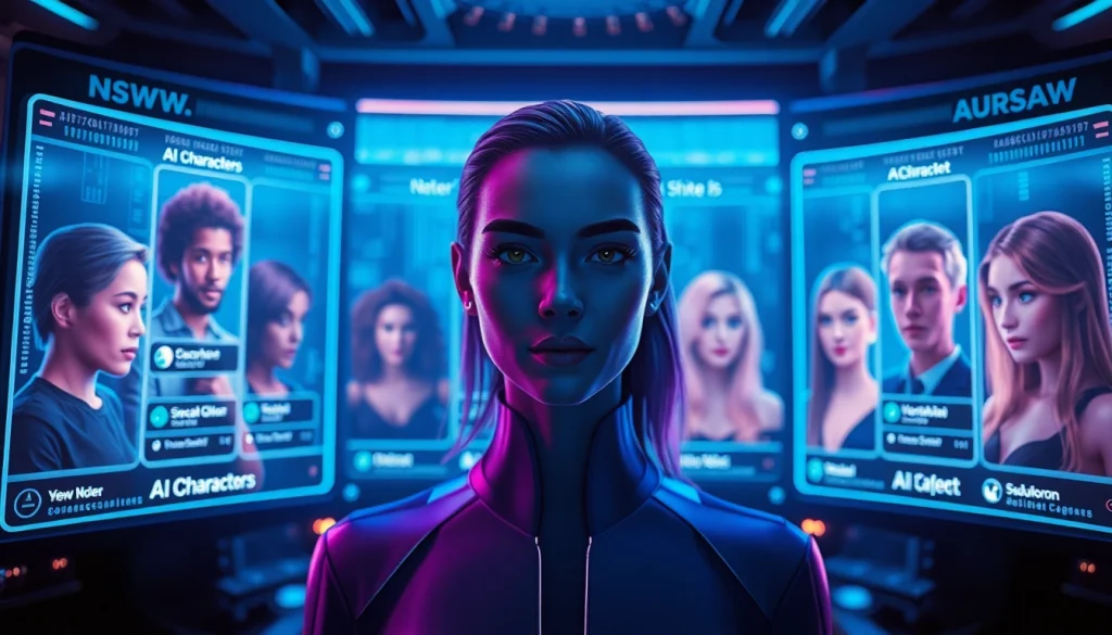 Immersive NSFW character AI interaction with futuristic digital chat interface.