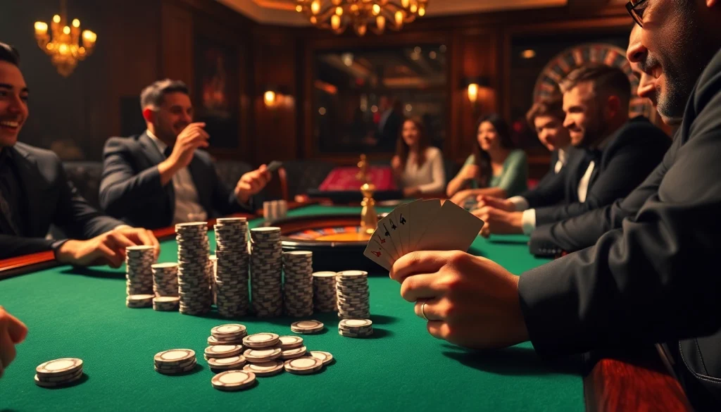 Experience thrilling poker action with MK8, featuring colorful chips, cards, and an upscale setting.