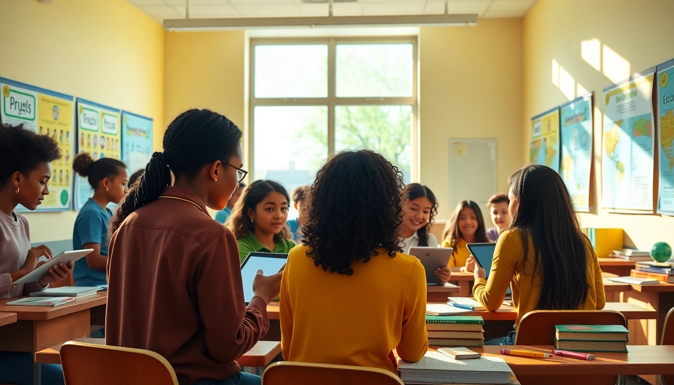 Students collaborating in an engaging classroom focused on education equity and innovation.