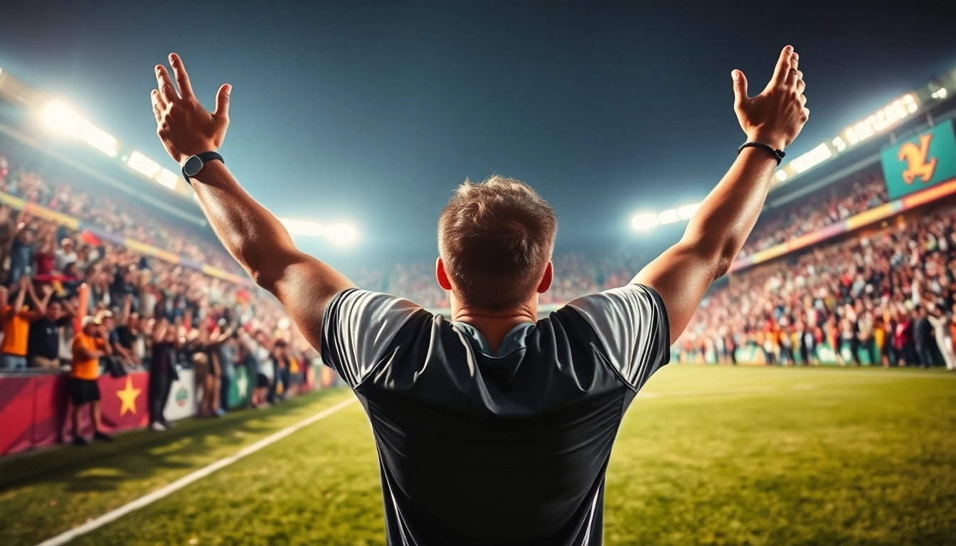 1win durust rey ilə qələbəni qeyd edən peşəkar idmançı, enerjili mühitin içində.