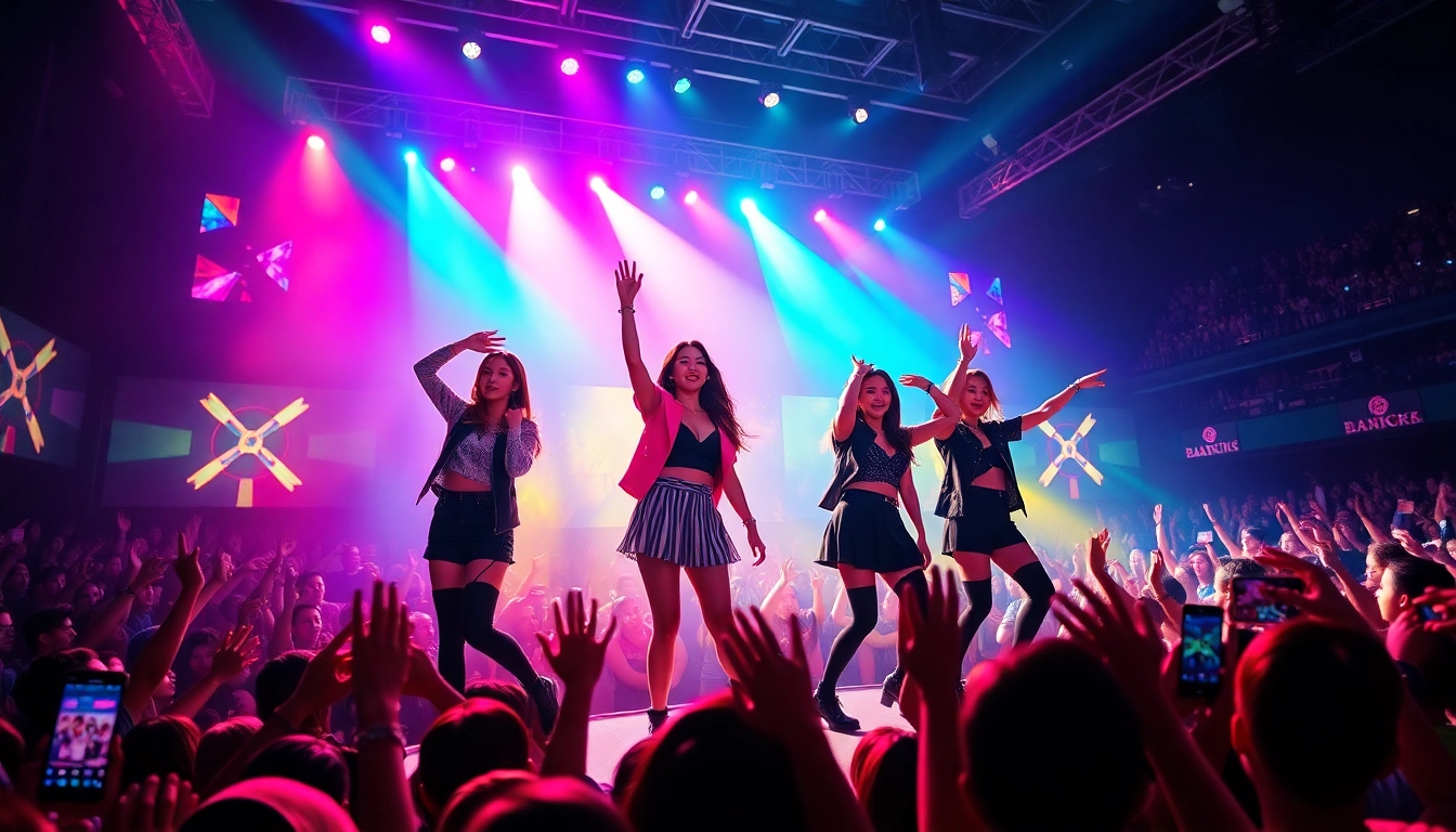 BLACKPINK news: Exciting concert performance showcasing the group with vibrant stage lights and enthusiastic fans.