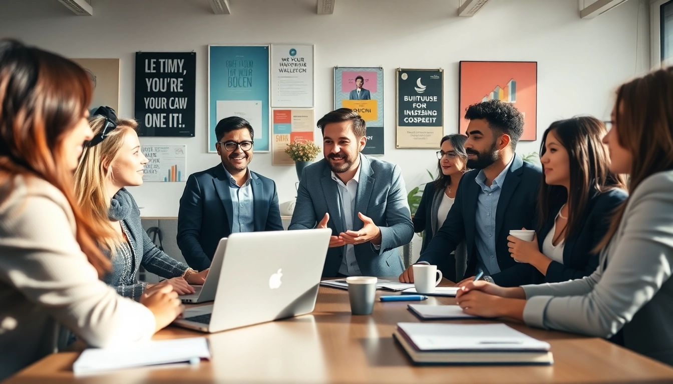 Business coach los Angeles collaborating with diverse clients in a modern office.