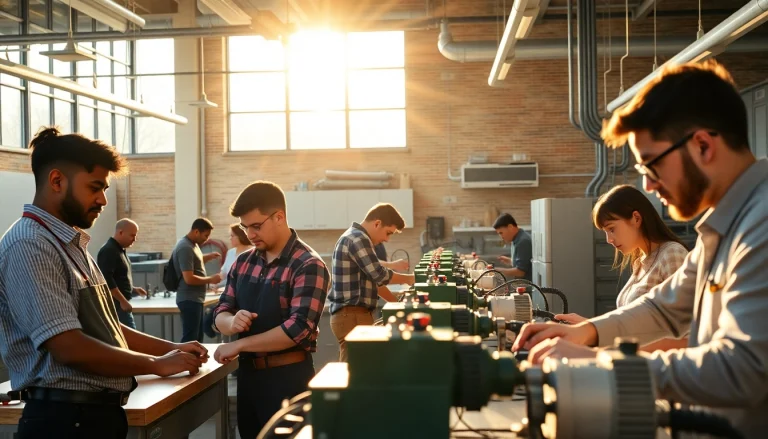 Hands-on training at a trade school in Tennessee showing diverse students collaborating.