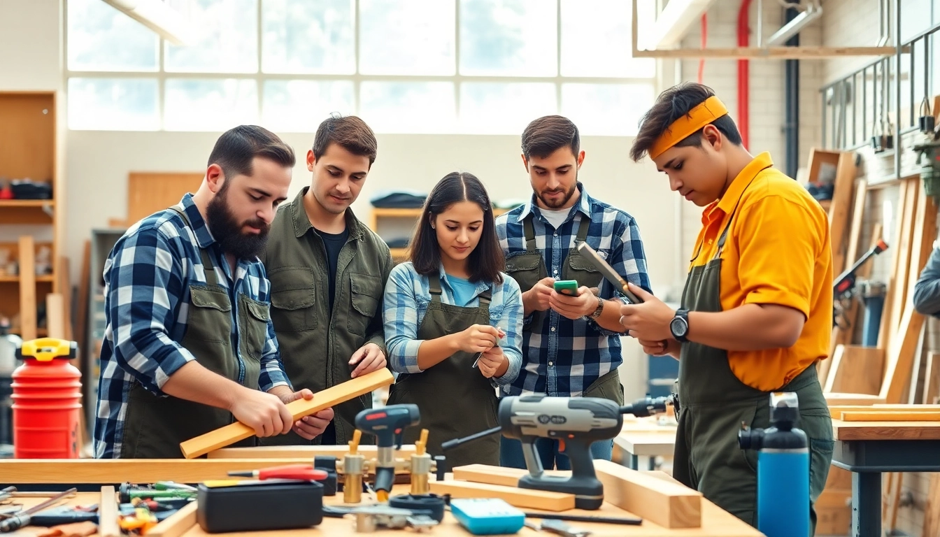 Hands-on learning at trade schools oahu with students engaged in carpentry and plumbing.