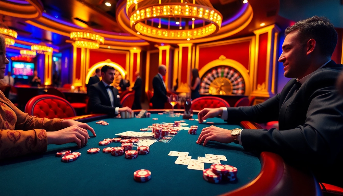 SODO CASINO players engaging at a high-stakes poker table surrounded by excitement and elegance.