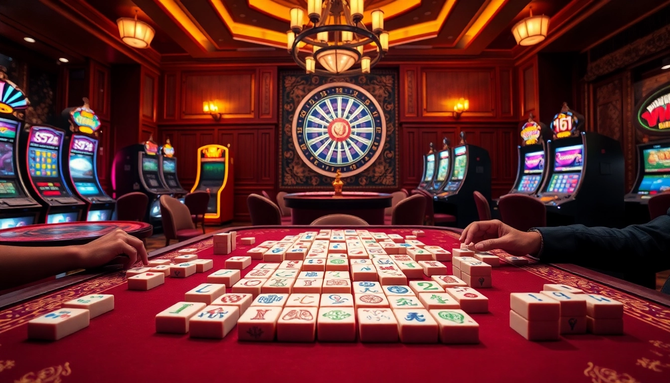 Experience the thrill of link mahjong amidst vibrant casino activities with colorful tiles and exciting gaming.