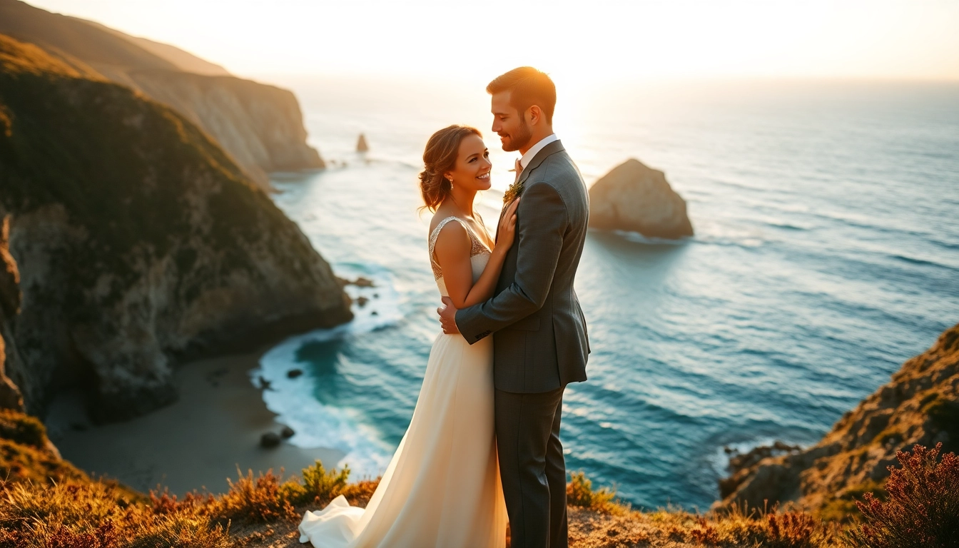 Beautiful wedding moment featuring a Big Sur wedding photographer capturing a couple at sunset.