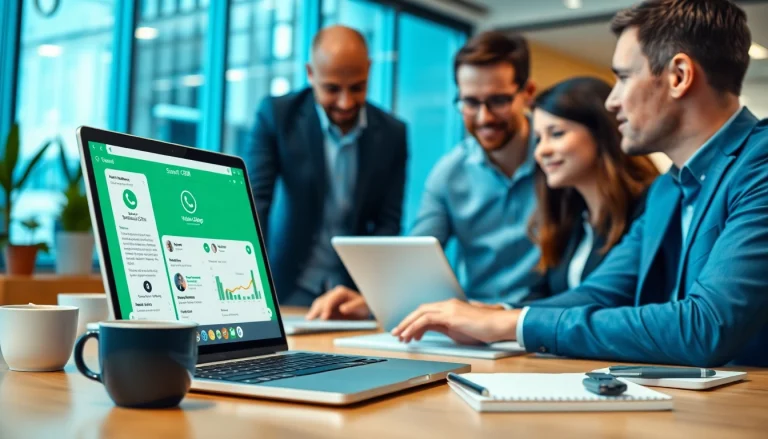 Implement WhatsApp Smart CRM for seamless business communication in a vibrant office.