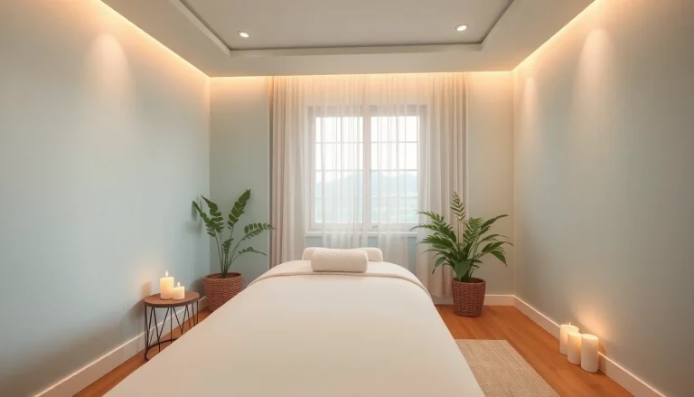 부드러운 조명과 차분한 장식이 어우러진 편안한 마사지 경험을 위한 고요한 마사지룸 설정.