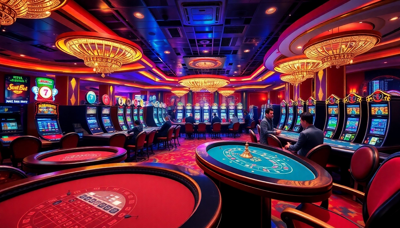 Découvrez l’excitation du meilleur casino en ligne avec des scènes de salles de jeux luxueuses featuring tables, joueurs et machines à sous.