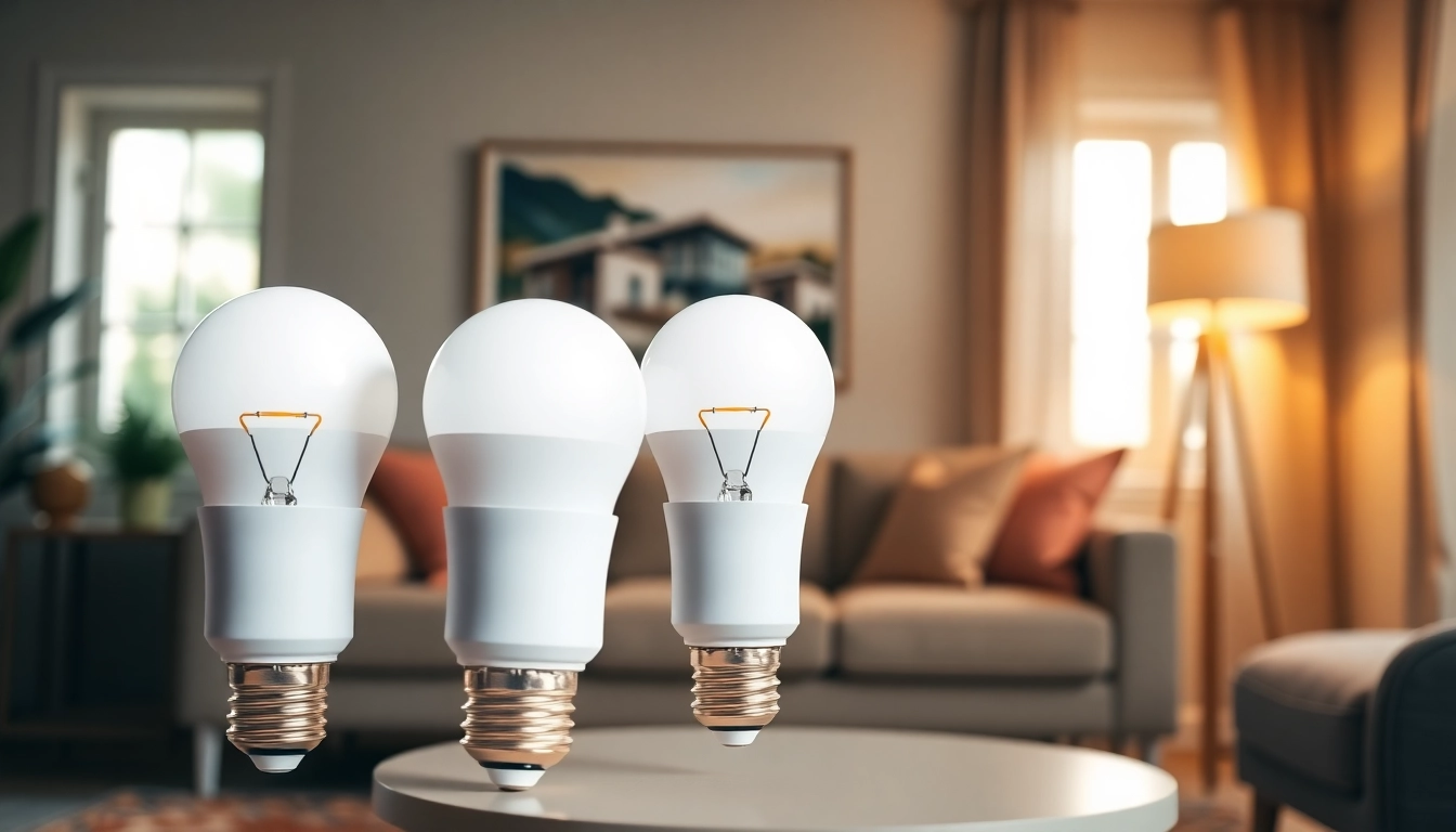 Showcasing LED A19 bulbs in a stylish living area, emphasizing elegance and energy efficiency.