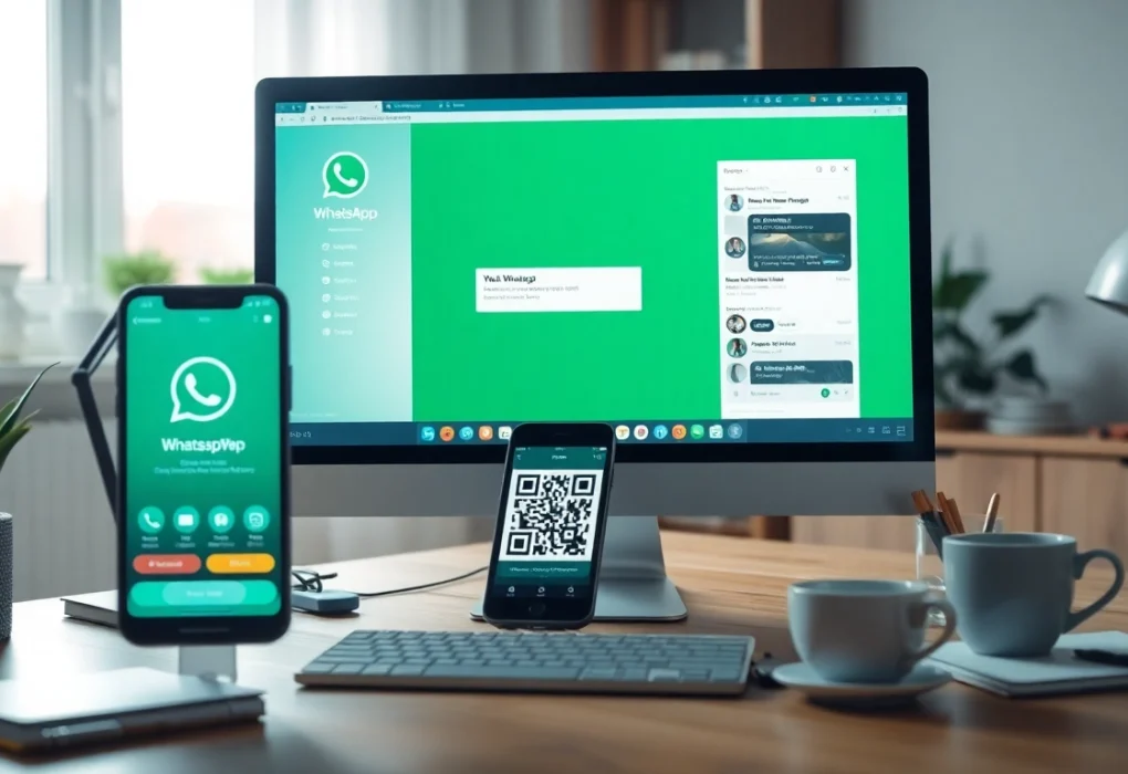 Utilizing WhatsApp Web for seamless messaging across devices in a modern home office.