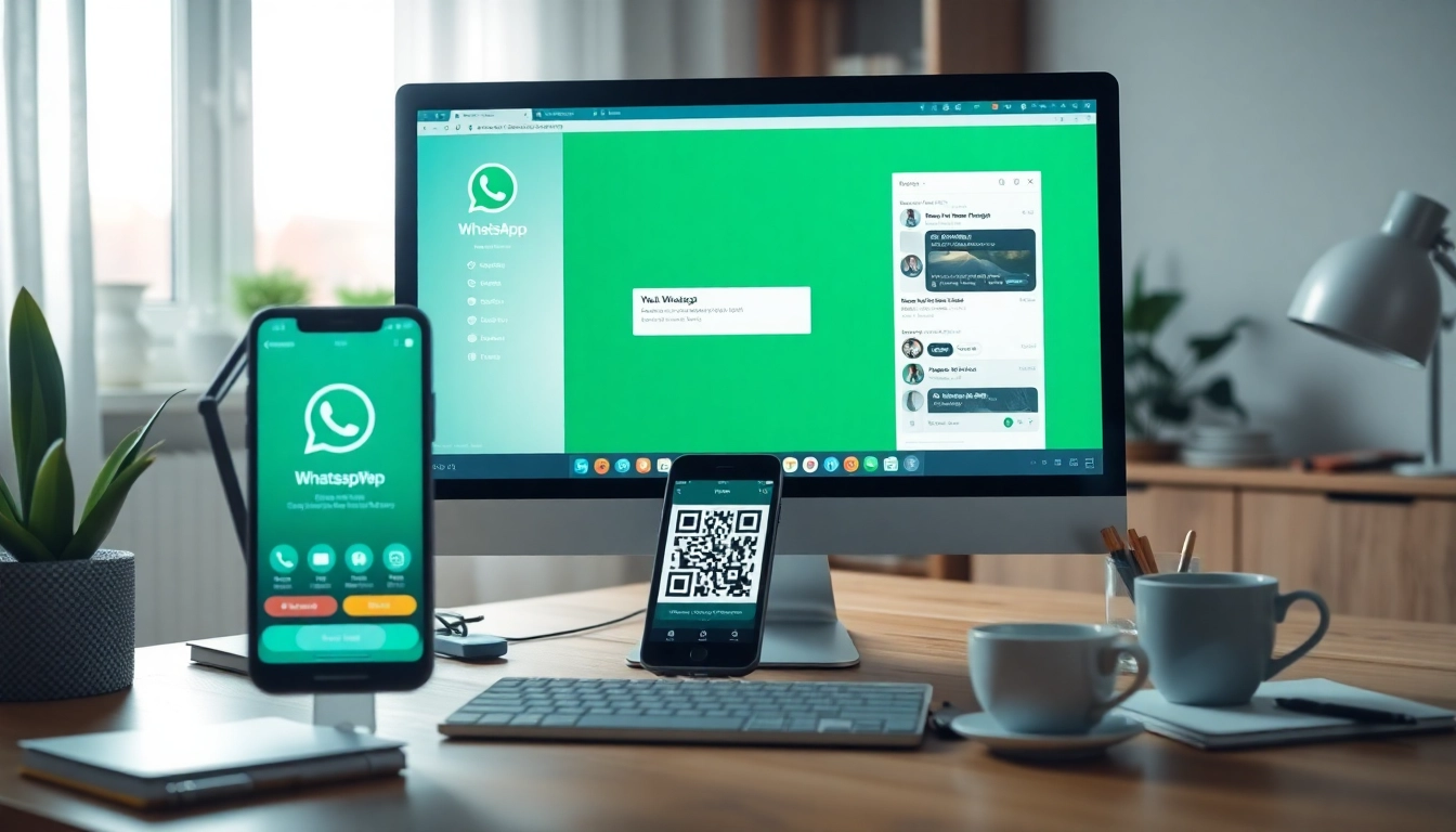 Utilizing WhatsApp Web for seamless messaging across devices in a modern home office.