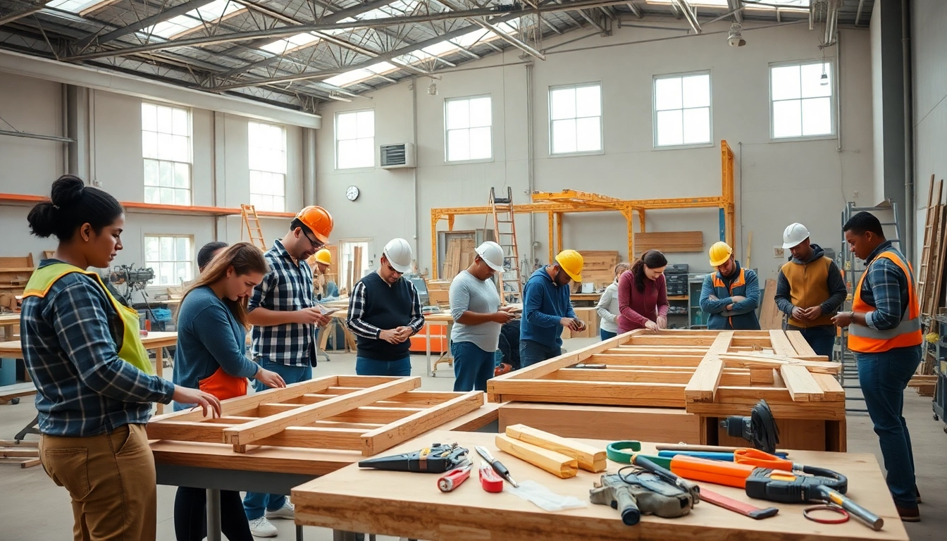 Engaging construction craft training session where students learn practical skills in a collaborative environment.