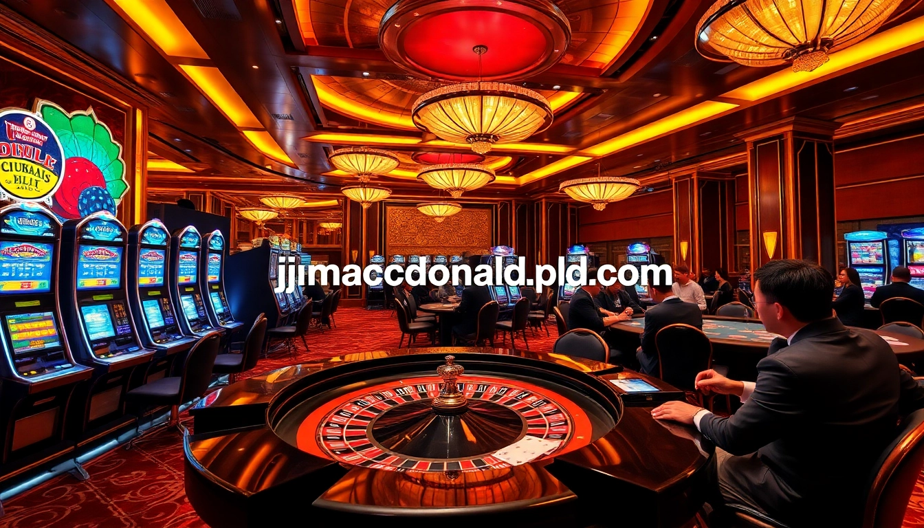 Para pemain menikmati suasana permainan yang hidup di kasino jmacdonaldphoto.com dengan mesin slot mewah dan permainan kartu.