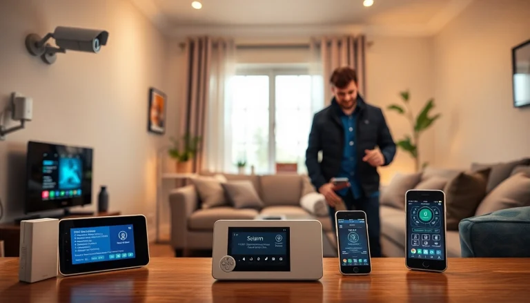 Tecnología de alarmas de seguridad mostrada en un hogar moderno con soporte amigable.