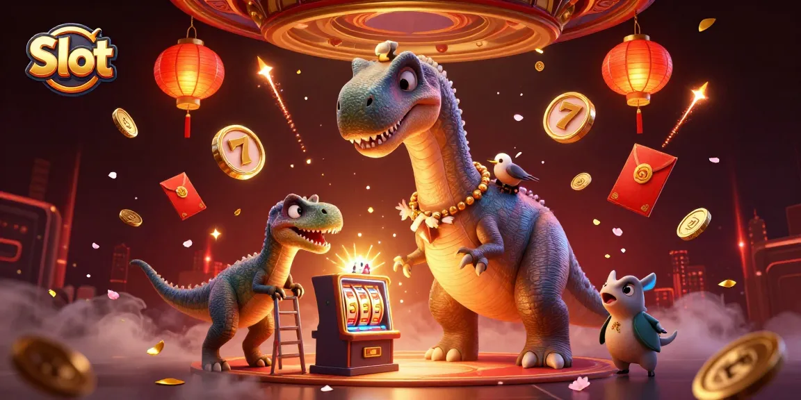 Spin the Slot machine with vibrant 3D characters and festive elements in this casino illustration art.